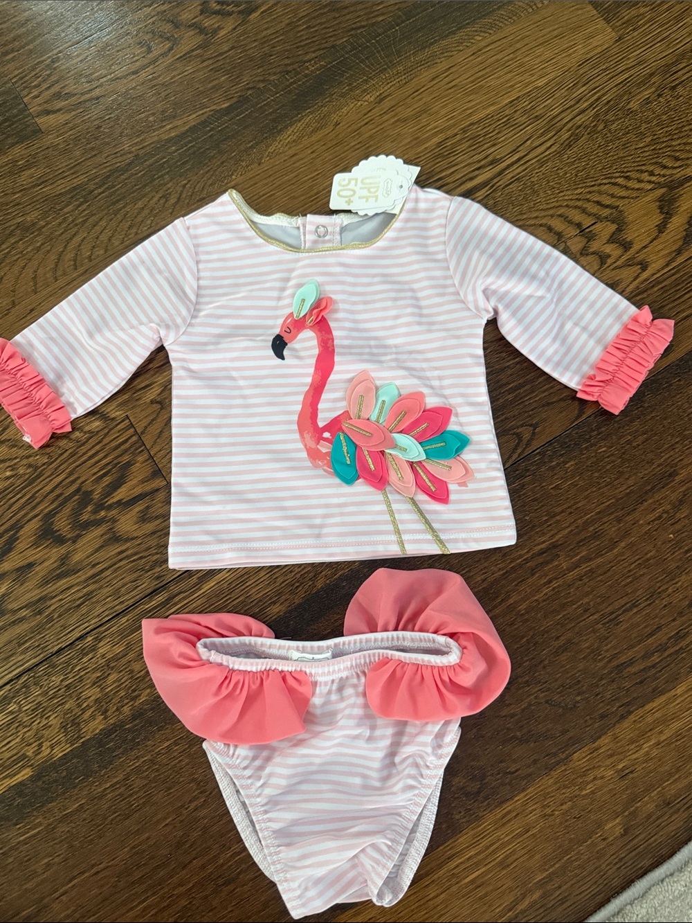 Mud Pie Girls Pink Stripe Flamingo Swim Set